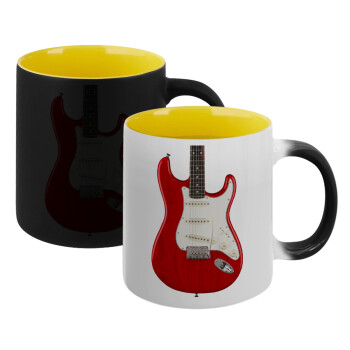 Guitar stratocaster, Κούπα Μαγική εσωτερικό κίτρινη, κεραμική 330ml που αλλάζει χρώμα με το ζεστό ρόφημα
