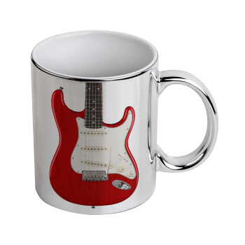 Guitar stratocaster, Mug ceramic, silver mirror, 330ml