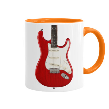 Guitar stratocaster, Mug colored orange, ceramic, 330ml