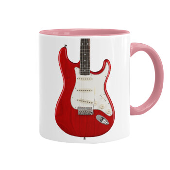 Guitar stratocaster, Mug colored pink, ceramic, 330ml