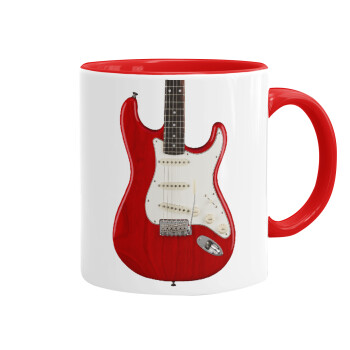 Guitar stratocaster, Κούπα χρωματιστή κόκκινη, κεραμική, 330ml