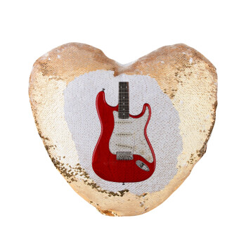 Guitar stratocaster, Μαξιλάρι καναπέ καρδιά Μαγικό Χρυσό με πούλιες 40x40cm περιέχεται το  γέμισμα