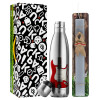 Easter Set, metallic stainless thermos flask (500ml) & scented flat Easter candle (30cm) (GRAY)