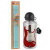 Easter Set, metallic silver aluminum water bottle (500ml) & scented flat Easter candle (30cm) (TURQUOISE)