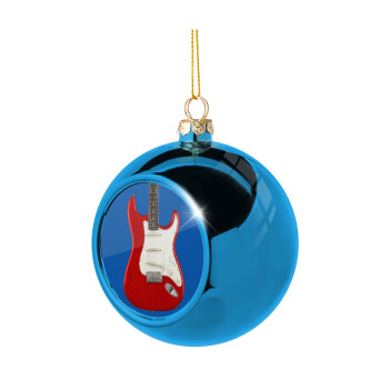 Guitar stratocaster, Blue Christmas tree ball ornament 8cm
