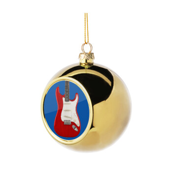 Guitar stratocaster, Golden Christmas tree ball ornament 8cm