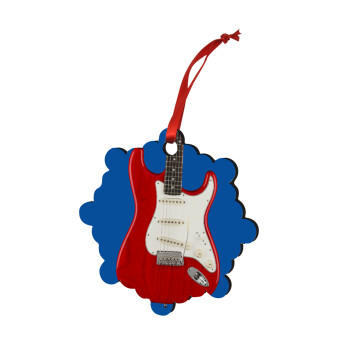 Guitar stratocaster, Χριστουγεννιάτικο στολίδι snowflake ξύλινο 7.5cm