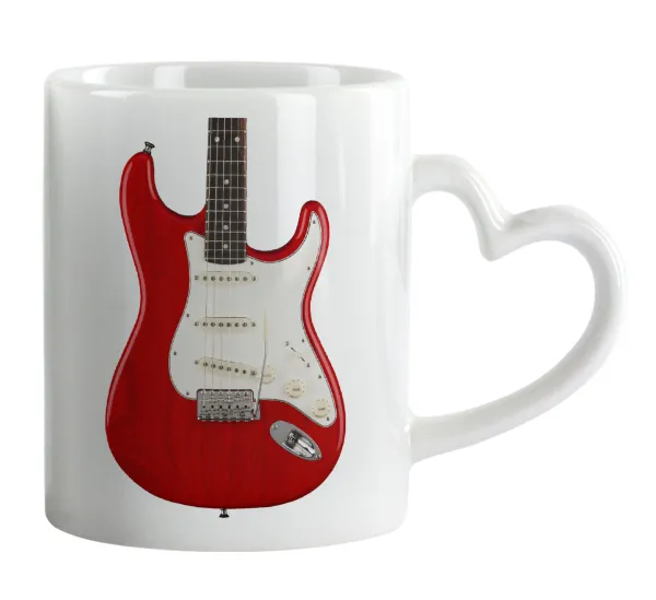 Guitar stratocaster — Κούπα καρδιά χερούλι λευκή, κεραμική, 330ml