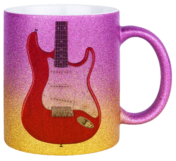Guitar stratocaster — Gold/pink glitter mug, ceramic, 330ml