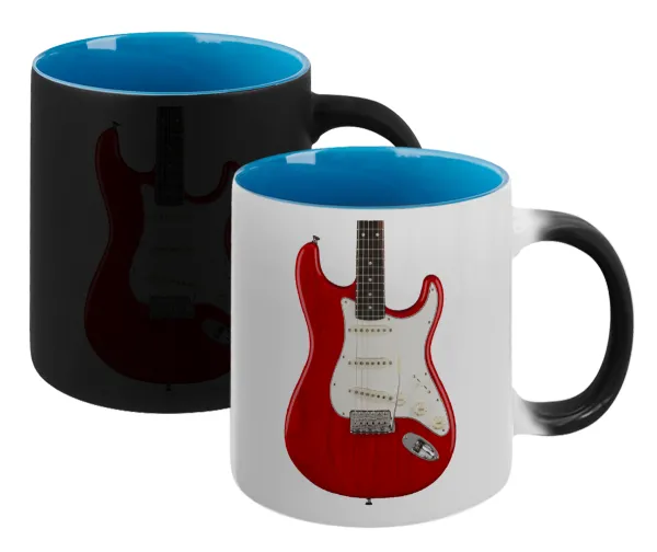 Guitar stratocaster — Magic mug with blue interior, ceramic, 330ml, changes colour with hot drinks