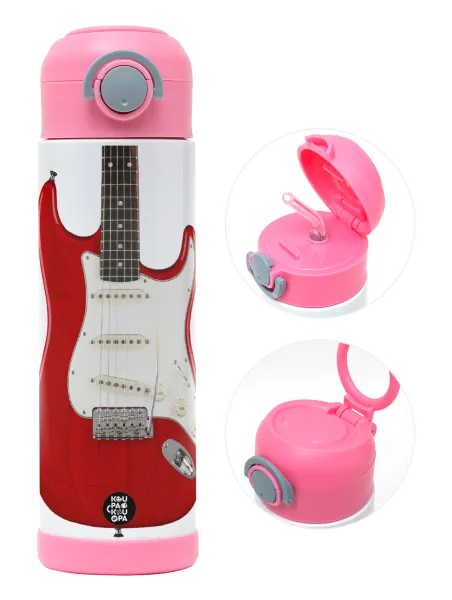 Guitar stratocaster — Παιδικό παγούρι θερμό, ανοξείδωτο, με καλαμάκι ασφαλείας, ΡΟΖ (500ml)