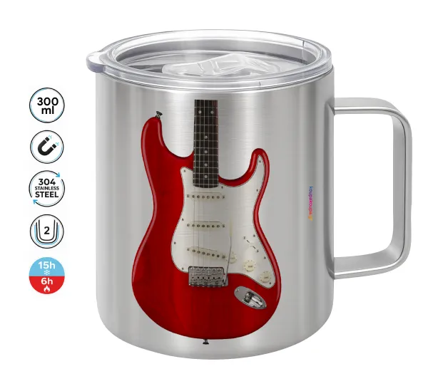 Guitar stratocaster — Double-walled stainless steel mug 300ml with temperature-retaining lid