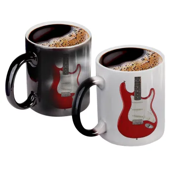 Guitar stratocaster, Color changing magic Mug, ceramic, 330ml when adding hot liquid inside, the black colour desappears (1 pcs)