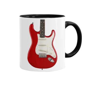 Guitar stratocaster, Κούπα χρωματιστή μαύρη, κεραμική, 330ml