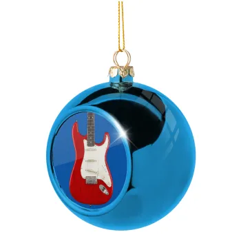 Guitar stratocaster, Blue Christmas tree ball ornament 8cm