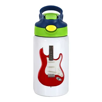 Guitar stratocaster, Children's hot water bottle, stainless steel, with safety straw, green, blue (350ml)