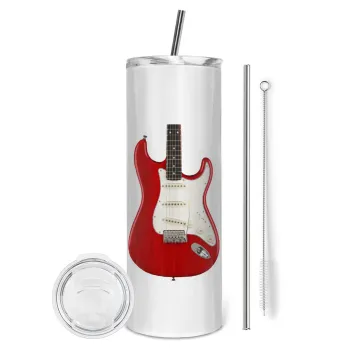 Guitar stratocaster, Tumbler ποτήρι θερμό από ανοξείδωτο ατσάλι 600ml, με μεταλλικό καλαμάκι & βούρτσα καθαρισμού