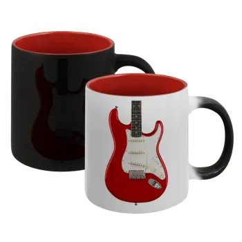 Guitar stratocaster, Κούπα Μαγική εσωτερικό κόκκινο, κεραμική, 330ml που αλλάζει χρώμα με το ζεστό ρόφημα