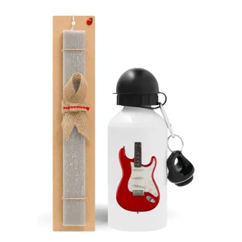 Guitar stratocaster, Easter Set, metallic aluminum water bottle (500ml) & aromatic flat Easter candle (30cm) (GRAY)