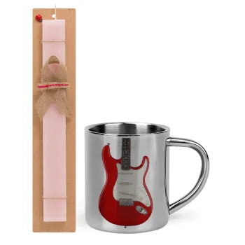 Guitar stratocaster, Easter Set, metallic thermal cup (300ml) & aromatic flat Easter candle (30cm) (PINK)