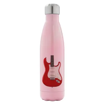 Guitar stratocaster, Metal mug thermos Pink Iridiscent (Stainless steel), double wall, 500ml