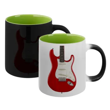 Guitar stratocaster, Κούπα Μαγική εσωτερικό πράσινο, κεραμική 330ml που αλλάζει χρώμα με το ζεστό ρόφημα