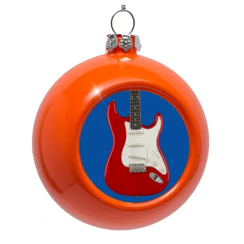 Guitar stratocaster, Orange Christmas tree ornament bauble 8cm