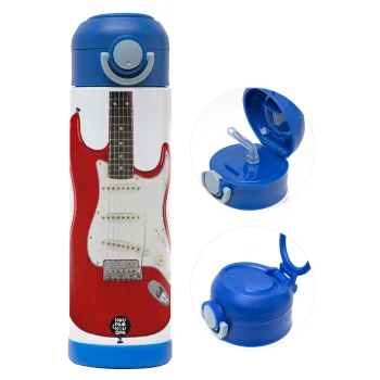 Guitar stratocaster, Παιδικό παγούρι θερμό, ανοξείδωτο, με καλαμάκι ασφαλείας, ΜΠΛΕ (500ml)