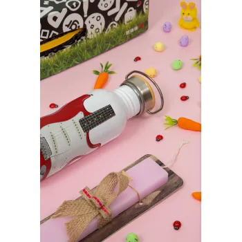 Guitar stratocaster, Πασχαλινή Λαμπάδα με παγούρι μεταλλικό (620ml, stainless steel) & κερί αρωματικό πλακέ (30cm) (ΡΟΖ)