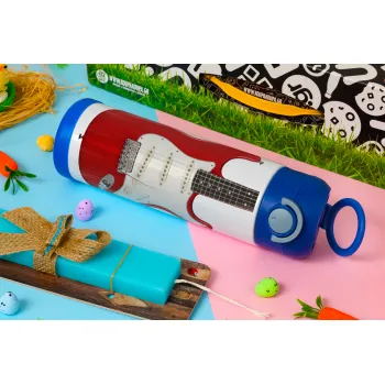 Guitar stratocaster, Easter candle, Childrens hot water bottle, stainless steel, with safety straw, BLUE (500ml)