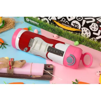 Guitar stratocaster, Easter candle, Childrens hot water bottle, stainless steel, with safety straw, PINK (500ml)