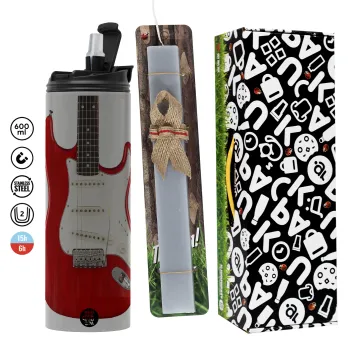Guitar stratocaster, Easter candle with Grey Tumbler Thermo 600ml & aromatic flat candle (30cm) (GREY)