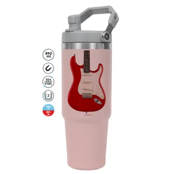 Guitar stratocaster, Pink color, 890ml (30oz) stainless Steel Tumbler with Handle