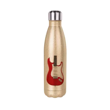 Guitar stratocaster, Glitter gold stainless steel thermos bottle, double-walled, 500ml