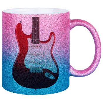 Guitar stratocaster, Κούπα Χρυσή/Μπλε Glitter, κεραμική, 330ml