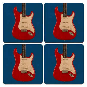 Guitar stratocaster, ΣΕΤ x4 Σουβέρ ξύλινα τετράγωνα plywood (9cm)