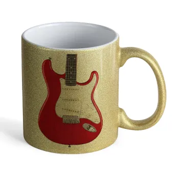 Guitar stratocaster, Κούπα Χρυσή Glitter που γυαλίζει, κεραμική, 330ml
