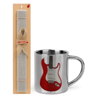 Guitar stratocaster, Easter Set, metallic thermal cup (300ml) & Easter aromatic flat candle (30cm) (GRAY)