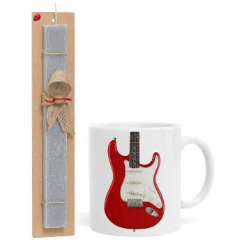 Guitar stratocaster, Πασχαλινή Λαμπάδα με Κούπα κεραμική (330ml) & κερί αρωματικό πλακέ (30cm) (ΓΚΡΙ)