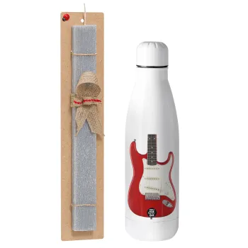 Guitar stratocaster, Easter Set, metallic stainless thermos bottle (500ml) & scented flat Easter candle (30cm) (GRAY)