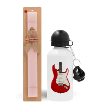 Guitar stratocaster, Easter Set, metallic aluminum bottle (500ml) & aromatic flat Easter candle (30cm) (PINK)