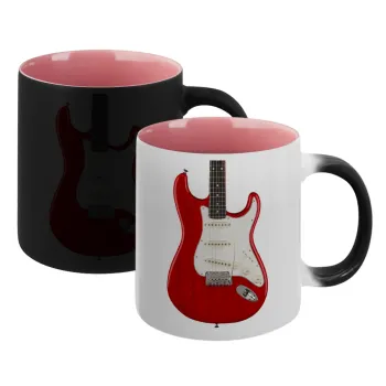 Guitar stratocaster, Κούπα Μαγική εσωτερικό ΡΟΖ, κεραμική 330ml που αλλάζει χρώμα με το ζεστό ρόφημα