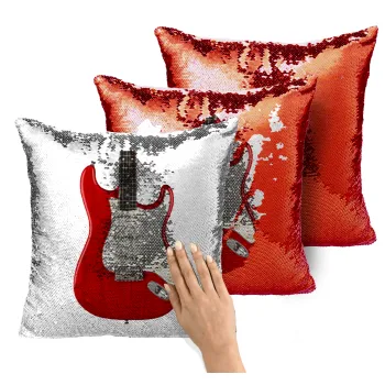 Guitar stratocaster, Μαξιλάρι καναπέ Μαγικό Κόκκινο με πούλιες 40x40cm περιέχεται το γέμισμα