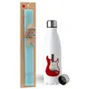 Easter Set, metallic stainless steel water bottle (750ml) & aromatic flat Easter candle (30cm) (TURQUOISE)