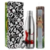 Easter Set, metallic stainless thermos flask (500ml) & scented flat Easter candle (30cm) (GRAY)