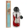 Easter Set, metallic silver aluminum water bottle (500ml) & scented flat Easter candle (30cm) (TURQUOISE)