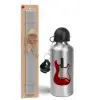 Easter Set, metallic silver aluminum water bottle (500ml) & aromatic flat Easter candle (30cm) (GRAY)