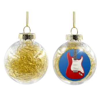 Guitar stratocaster, Transparent Christmas tree ball ornament with gold filling 8cm