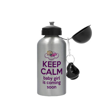KEEP CALM baby girl is coming soon!!!, Metallic water jug, Silver, aluminum 500ml