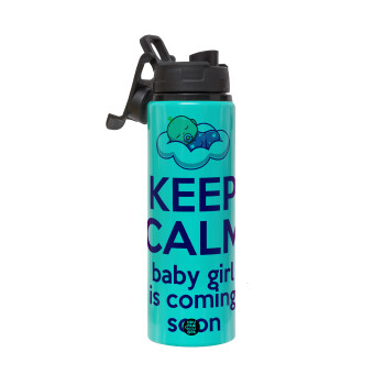 KEEP CALM baby girl is coming soon!!!, Metallic water bottle with safety lid, 850ml aluminum
